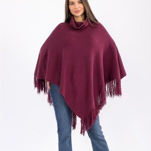 Mystree Burgundy Poncho with Fringe